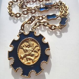 King lion heraldic medallion necklace 33"